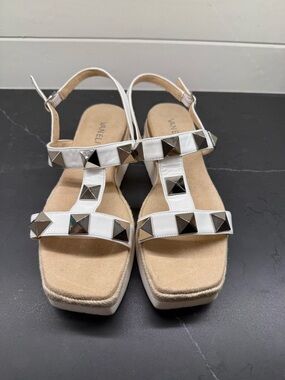 Vaneli White Leather Studded Slingback Sandals